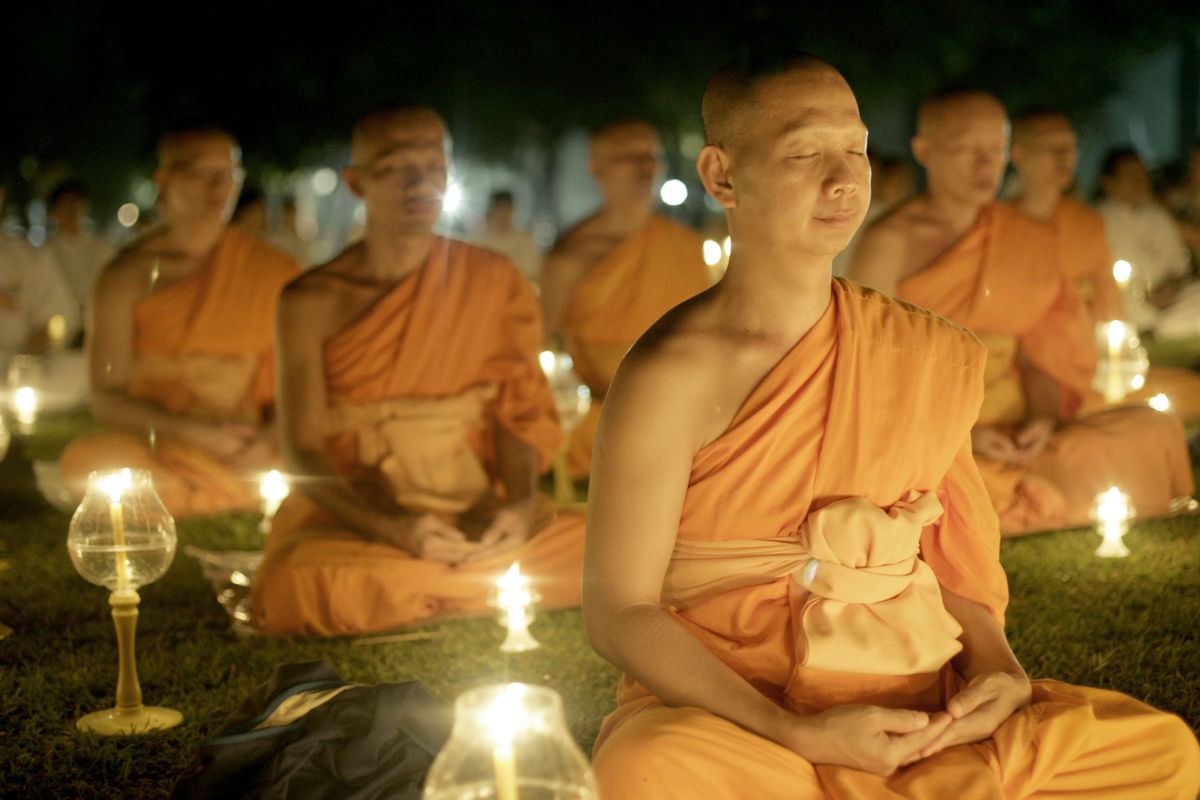 Buddhist monks meditation / meditating